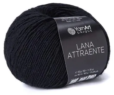 Produktbild von YarnArt Unique Lana Attraente 6670 Schwarzes Wollgarn 100% Wolle 50g/160m weich & warm