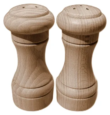 Produktbild von Zwei Holz-Salz- und Pfefferstreuer, 10 cm und 10,2 cm