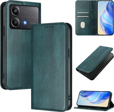 Obrázek produktu pro Pouzdro pro Xiaomi Poco X6 Neo, vintage kožené pouzdro s RFID ochranou, přihrádkami na karty, stojánkem Zelený