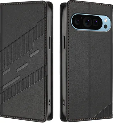 Produktbild von Hülle für Google Pixel 9 / Pixel 9 Pro, Kunstleder Brieftaschen Handyhülle mit Kartenfach und Standfunktion Schwarz