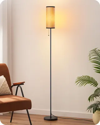Produktbild von EDISHINE Stehlampe Wohnzimmer, Moderne Stehleuchte Schwarz mit geflochtenem Seil-Lampenschirm & Marmorsockel,inkl. 6W LED-Lampe