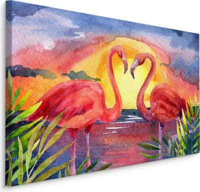 Produktbild von Fabelhafte Canvas LEINWAND BILDER 90x60 cm XXL Kunstdruck Vögel Flamingos Aquarell