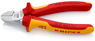 Zdjęcie produktu dla Knipex 70 06 160, Szczypce ukośne, Stal chromowo-wanadowa, Plastik, Pomarańczowy, Czerwony, 160 mm, 216 g