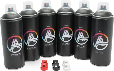 Produktbild von Double A Spraypaint Sprühdosen Set schwarz 6 Spraydosen 400ml matt inkl. Sprühaufsätze