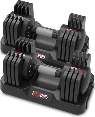 Zdjęcie produktu dla Regulowana para hantli EnterSports 12 kg/18 kg, antypoślizgowy uchwyt, 5 poziomów obciążenia