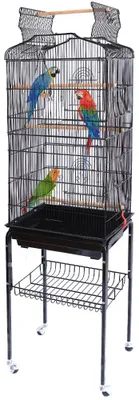 Immagine prodotto di Gabbia Voliera per Uccelli Nera per Pappagalli con Tetto Apribile 46x35x148 cm