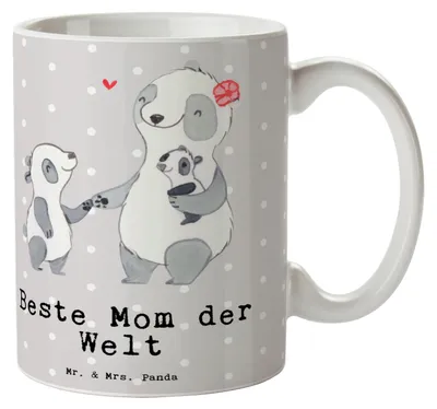 Produktbild von Mr. & Mrs. Panda Kaffeebecher Panda Beste Mom der Welt - Grau Pastell - Geschenk, Mutter, Becher, Muttertag, Danke, Teetasse, Mama, Ma, kaffeetasse keramik, schöne tasse