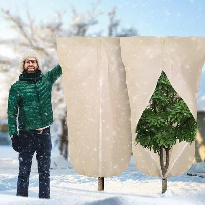 Productafbeelding van Ibenzoa® Winterbeschermingszakken voor planten, set van 2, 120 x 180 cm, ademend vliesmateriaal, met rits en trekkoord, vorstbescherming