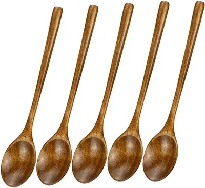 Produktbild von Unyqoos® Holzlöffel 5er-Set – lange japanische Suppenlöffel 23,5 x 4 cm, handpoliertes Naturholz, spülmaschinengeeignet, für Suppe, Kaffee & Ramen