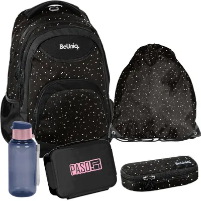 Produktbild von BeUniq Schulrucksack Set 5-teilig PUNKTE für Jugendliche schwarz