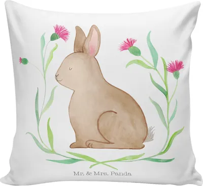 Produktbild von Mr. & Mrs. Panda Kissen 40x40 Hase Sitzen - Weiß - Geschenk, Kuschel, Ostergrüße, Sofakissen, Sofa, Ostern, Kaninchen, Osterhase, bedruckt, Couchkissen, Grüße, für, Frohe