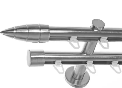 Produktbild von Innenlauf Gardinenstange Edelstahl Look 20mm Wandträger 2-läufig Zylinder Spitze, Länge wählbar H40 E81E30