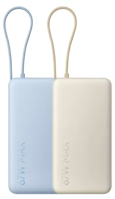 Produktbild von Xiaomi Powerbank 20000 mAh 67 W BHR08O8GL mit integriertem Typ-C-Kabel, 3 Anschlüsse, Ice Blue