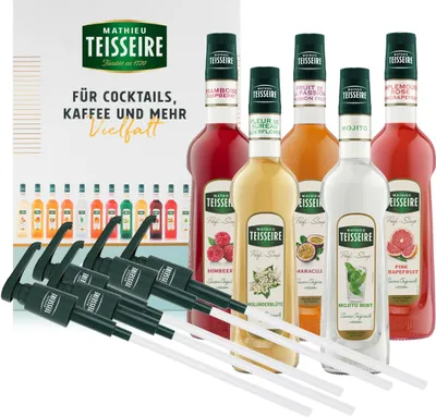 Produktbild von Mathieu Teisseire Getränke-Sirup Cocktail Set - 5x Sirup 700ml & 5x Dosierpumpen