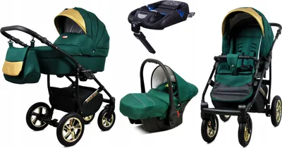 Produktbild von BabyLux® Gold Lux | 4in1 Kinderwagen Set | Bottle Green | Kombikinderwagen | Kinderwagenset | Is