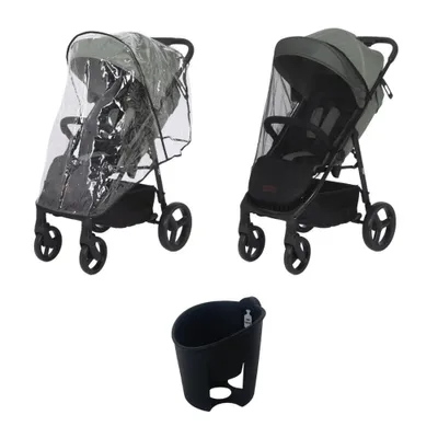 Produktbild von Novi Grande Go Accessoire-Set 3-teilig – Regenverdeck, Getränkehalter & Mückennetz für Buggy Grande Go, einfach zu befestigen
