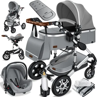 Produktbild von KESSER® Loops 3 in 1 Kinderwagen Kombikinderwagen Komplettset incl. Babywanne & Buggy Sportsitz & Auto-Babyschale - Voll-Gummireifen - Wickeltasche/Regenschutz/Kindertisch Set