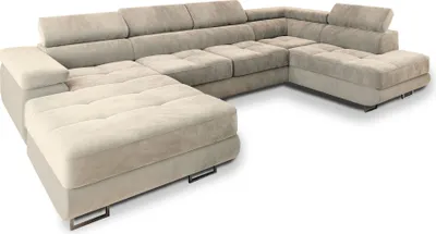 Produktbild von Masseno Ecksofa CASONE R-S mit Schlaffunktion U-Form, Sofa mit Bettkasten, Wohnzimmersofa, Couch, Soffa, Bettsofa, Couchgarnitur- Creme, MONOLITH 04