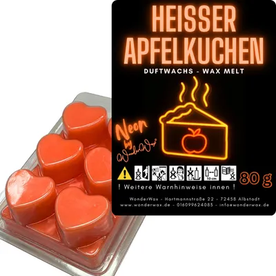 Produktbild von WonderWax Neon Duftwachs Wax Melts für Duftlampe, 6 Herzen Duftmelt Wachsmelt Sojawachs Neon Herzen für Raumdüfte, Wachs Duftöl Indoor Herbst Melts für Aromalampe Heißer Apfelkuchen
