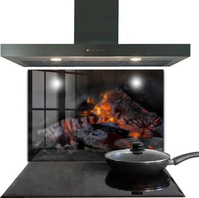 Produktbild von Spritzschutz aus Glas Küchenrückwand - Wandschutz für Herd und Spüle - 80x60 cm - Brennendes Feuer