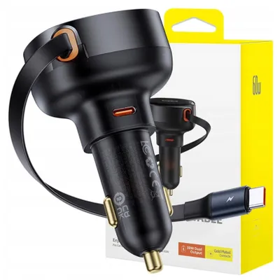 Zdjęcie produktu dla Ładowarka Samochodowa Baseus Enjoyment Pro Z Kablem Usb-C, 60W (Czarna)