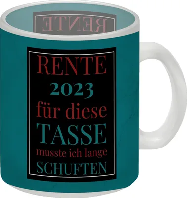 Produktbild von Rente 2023 Glas Tasse eine bunte Tasse für Rentner in blau
