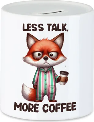 Produktbild von Less Talk More Coffee Lustiger Fuchs Spardose Kaffee Spruch Humor Geschenkidee