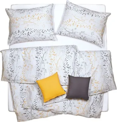 Obrázek produktu pro SCANquilt povlečení KLASIK rostliny-pruhy bílošedožlutá 100% bavlna 140 x 200/70 x 90 cm