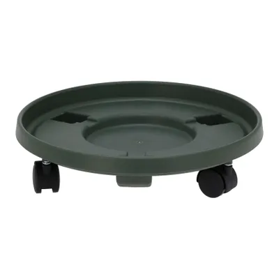 Produktbild von Kunststoff Pflanzenroller Rund Ø 33 cm Dunkelgrün mit 3 Rollen Tragkraft 50 kg Blumenroller Blumentopf Rollbrett