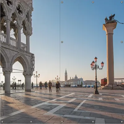 Produktbild von Wallario Outdoor-Poster für Garten oder Balkon, Motiv Venedig - Dogenpalast, Markusplatz und San Giorgio Maggiore I, in ca. 180 x 180 cm