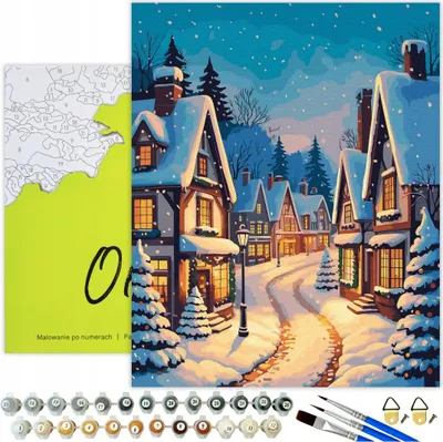 Immagine prodotto di Pittura per numeri Adulti Vicolo di Natale 50x40 - 29 colori acrilici, tela con telaio in legno, 3 pennelli e accessori Oh Art!