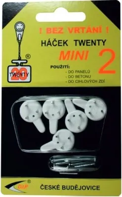 Obrázok produktu pre Dekoračné háčiky Twenty mini 2 biele na pevné steny so schovaným zavesením, 5 ks, DI-0322