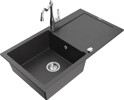 Immagine prodotto di Mexen Leo lavello in granito 1-vasca con scolapiatti e rubinetto da cucina Carla, nero maculato - 6501-76-670700-00