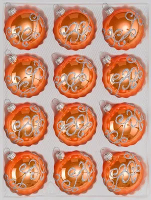 Produktbild von 12 tlg. Glas-Weihnachtskugeln Set in Hochglanz-Orange-Silberne-Ornamente