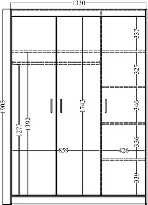 Produktbild von Tkmoebel 3-türiger Kleiderschrank Schrank LENA 3D + Spiegel sonoma eiche Breite: 133 cm