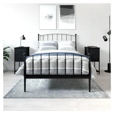 Produktbild von Nachttisch 2er Set, Beistelltisch mit 2 Schubladen und offener Ablage, Schwarz 32x42x70 cm