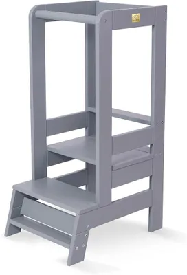 Imagen del producto de Silecomplaza - Torre de aprendizaje Montessori, ajustable en altura, para niños. Torre de aprendizaje a partir de 1 año. Taburete infantil seguro. Ayuda de madera para la cocina y el hogar, color gris