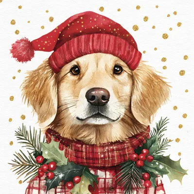Produktbild von Servietten Papier 33x33cm 3-lagig Hund mit Weihnachtshalstuch 20 Stück