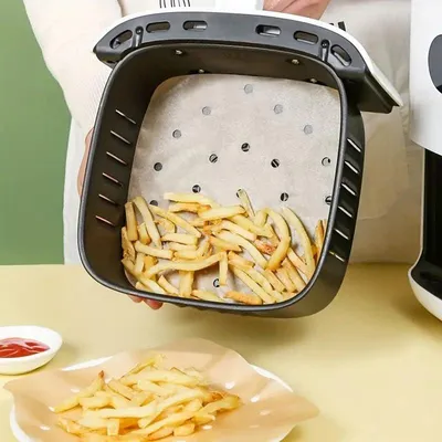 Image de Papier sulfurisé pour friteuse à air - Papier parchemin antiadhésif - Pour la cuisson et la friture - 17 cm - 50 pièces