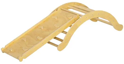 Immagine prodotto di Struttura da gioco Montessori 4-in-1 con scivolo | Colore: legno naturale | Dimensioni: 49,5 x 168 x 39,5 cm