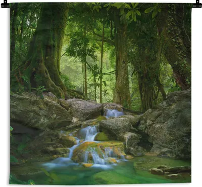 Produktbild von MuchoWow® Wandteppich Wandbehang Dschungel - Steine - Wasser - Natur - Pflanzen 90x90 cm Tapisserie Dekoration Wandtuch - Wandaufhänger