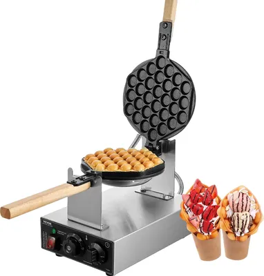 Produktbild von Bubble Waffle Maker, 1400W, Edelstahl, Temperaturbereich 50°C bis 250°C, Abmessungen 36,8 x 29,2 x 15,2 cm,