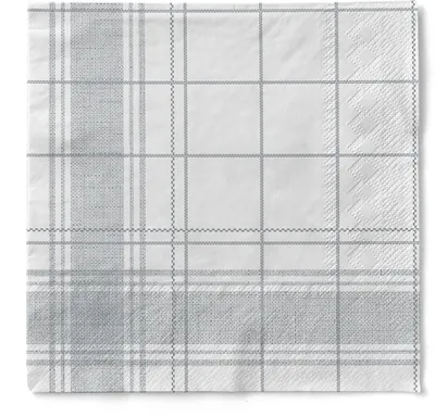Produktbild von Tissue Serviette Nadeem in Grau, 40 x 40 cm, 3-lagig, 100 Stück - Mank - Leinenstruktur Gitterstreifen