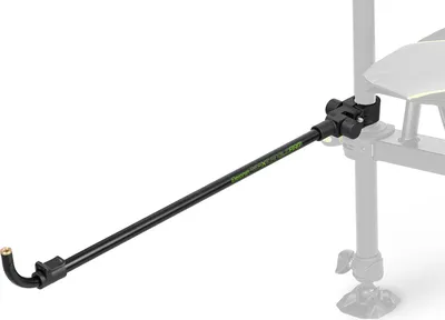 A black feeder arm attached to a fishing seat.