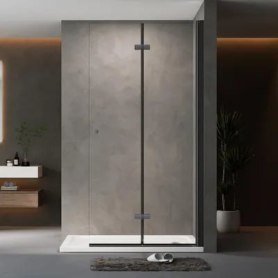 Produktbild von Duschabtrennung Walk in Falttür Dusche 70 x 185cm Faltbar & Drehbar Duschwand 6mm ESG Glas Duschtrennwand Schwarz Glaswand