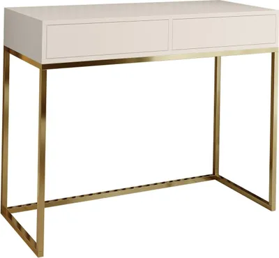 Produktbild von BETTSO Moderner Schminktisch CUBIC 100 aus Kaschmir auf einem goldenen Gestell für minimalistische Innenräume