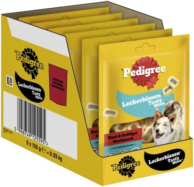 Obrázok produktu pre PEDIGREE® Tasty Chewy Slices Čerstvé vrecúška s príchuťou hovädzieho a hydinového mäsa 6 x 155 g