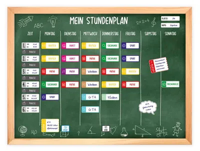 Produktbild von magnetischer Stundenplan Tafel grün mit 90 Magneten