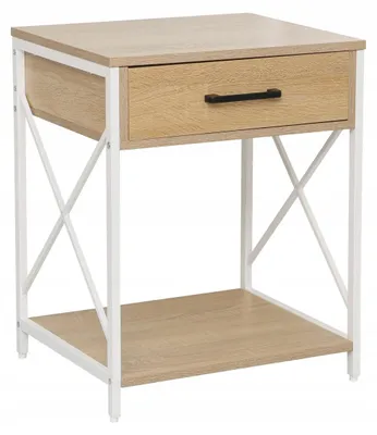 Zdjęcie produktu dla Szafka nocna z szufladą do sypialni 48 x 40 cm kolor biały i dąb naturalny FURNITEX SN7-FX