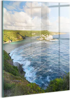 Produktbild von Designer Glasbild - Wandbild - Glas Bild - 60x80 cm - Strandklippe Und Meereswellen